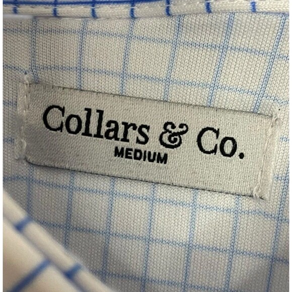Collars & Co Polo Shirt Mens M Blue White Check Semi Spread Dress Collar NEW - Picture 3 of 8
